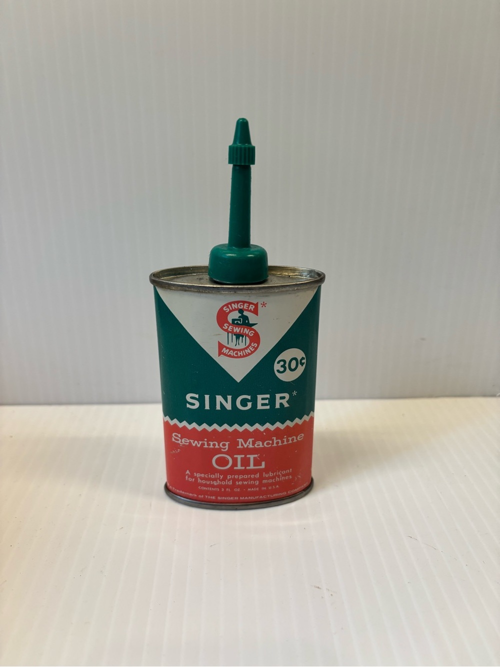 Singer Green and Red Sewing Machine Oil Can - Classic Tin